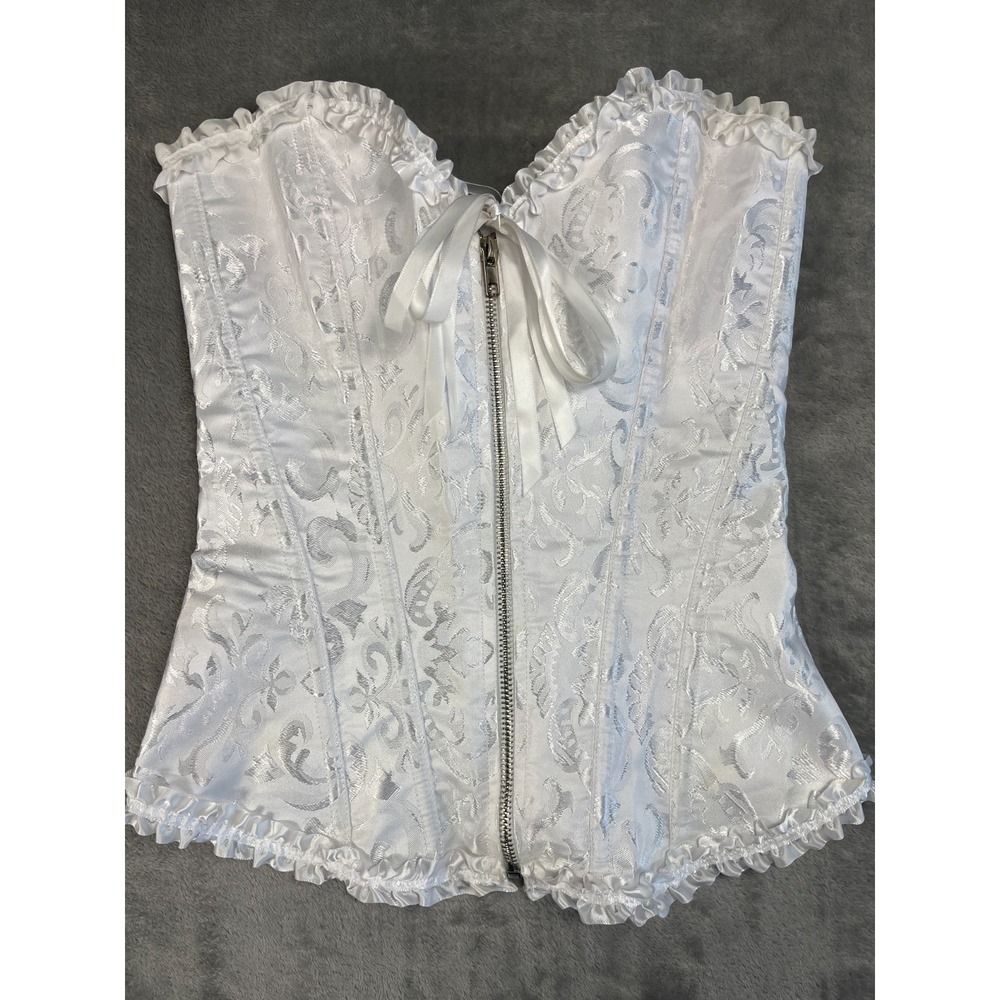 Corset Bustier Top Size S White Satin Honeymoon Trousseau Boudoir Ruffle Angel